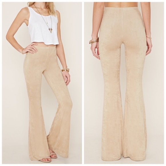 rokoko Pants - Faux Suede Boho Flared Pants in Taupe